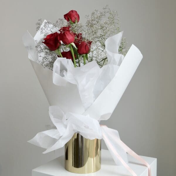 Half Dozen Red Roses with Gypsophila