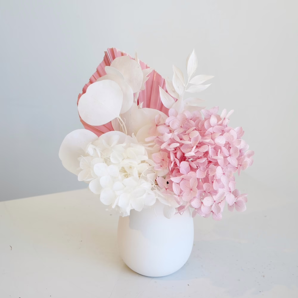 White and Pink Hydrangea Mini in White