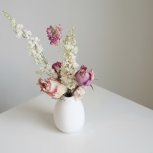 Larkspur and Roses in White