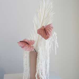 Draping white with Anthuriums